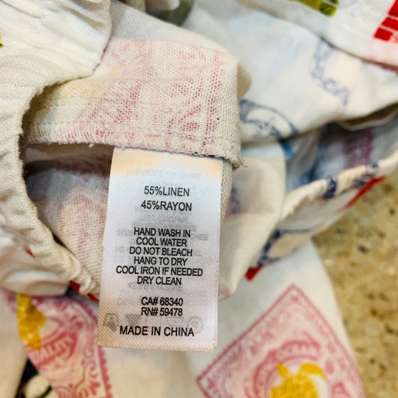 Rachel Zoe Palazzo Pants Linen Blend Pacific Stamps Size M White Beachy Tropical - Picture 15 of 16